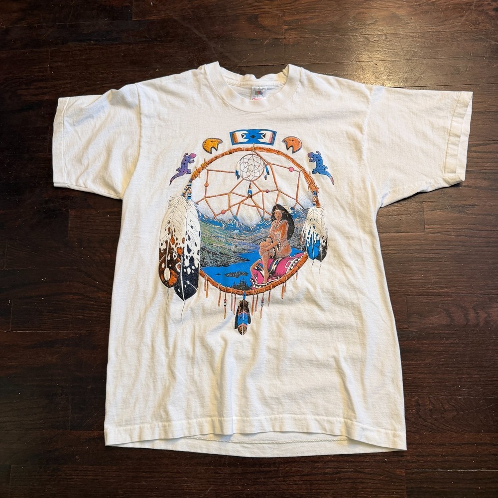 Vintage 90s native american nature t shirt large white single stitch
